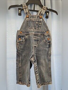 Vintage Classic Baby Gap Blue Denim Overalls Snap Crotch Large 12-18 Months